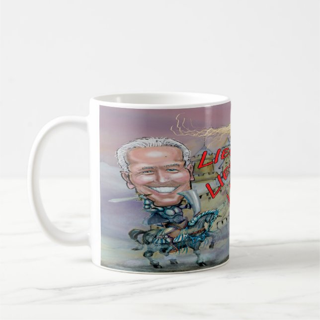 Biden Fending off Beast of Lies Coffee Mug (Left)