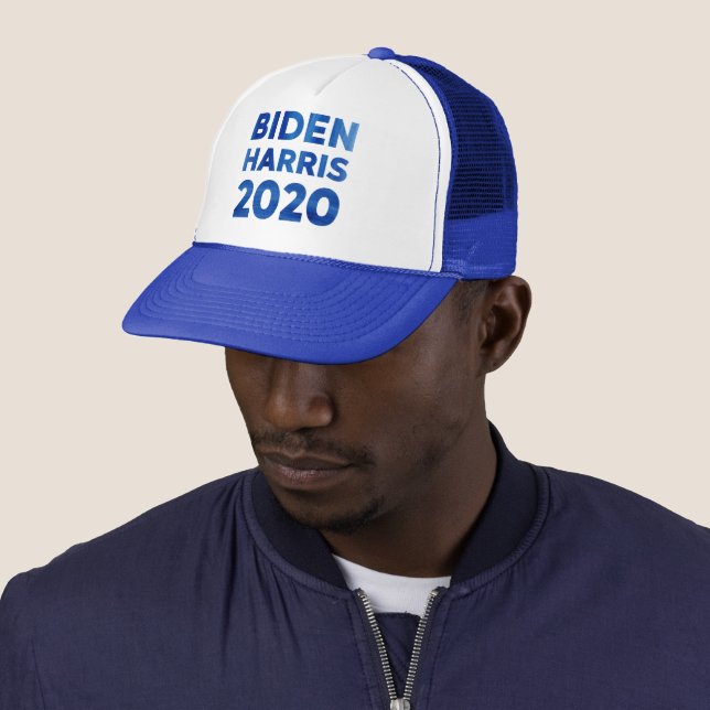 Biden Harris 2020 bold watercolor text political Trucker Hat (In Situ)