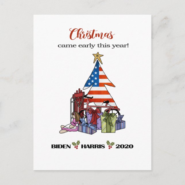 Biden/Harris 2020 Early Christmas Tree/Presents Holiday Postcard (Front)