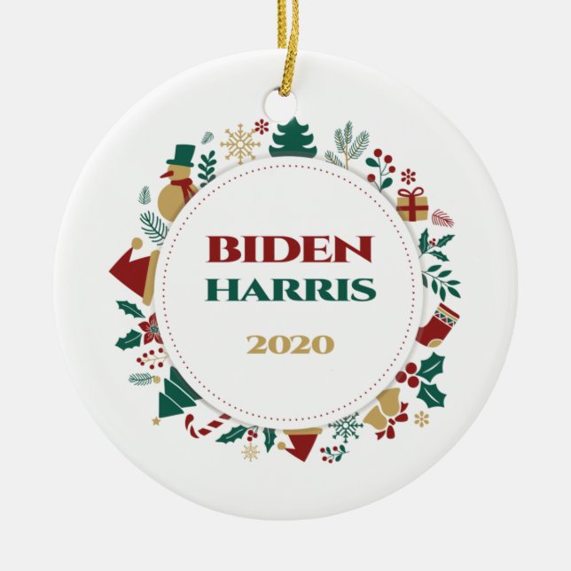 Biden/Harris 2020 Festive Christmas Ceramic Tree Decoration (Front)