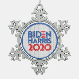 Biden Harris 2020 Knitted Holiday Snowflake Pewter Christmas Ornament