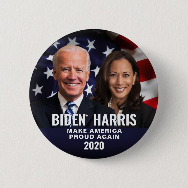Biden Harris 2020 Patriotic Flag Photo Button (Front)