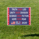 Biden Harris 2020: Truth Unity Science Hope Garden Sign<br><div class="desc">Are you riding with Biden so add some fun to your house with this truth over lies unity over division science over fiction hope over fear Biden Harris 2020 yard sign or give it as a perfect gift for anti trump people and pro Joe Biden Kamala Harris November 3rd 2020...</div>