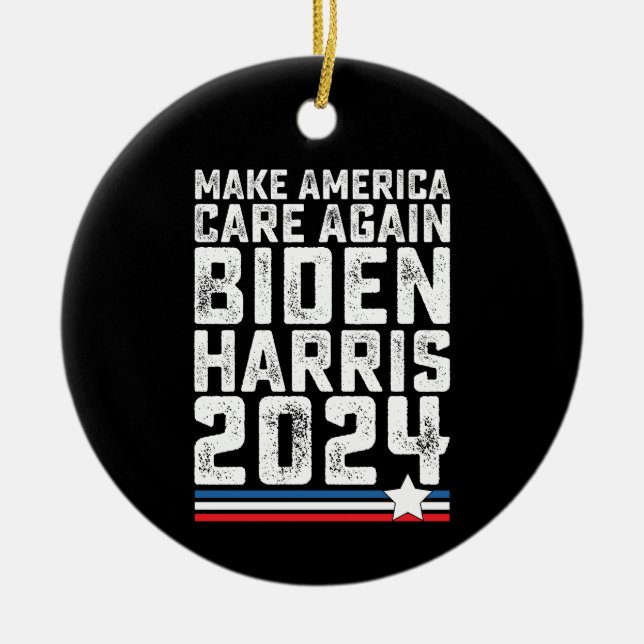 Biden Harris 2024 Care Again Ceramic Tree Decoration (Front)
