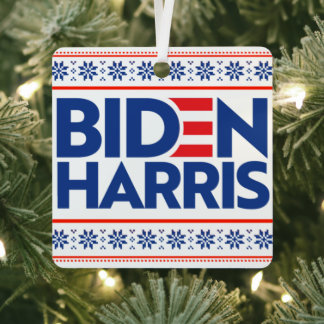 BIDEN HARRIS BLUE CHRISTMAS SWEATER METAL TREE DECORATION