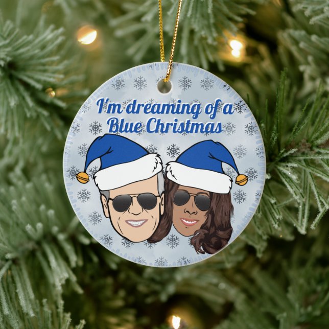 Biden Harris Election Blue Christmas Unlinked Text Ceramic Tree Decoration (Tree)