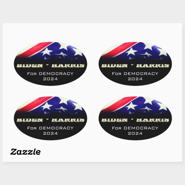 BIDEN HARRIS For DEMOCRACY 2024 Oval Sticker (Sheet)