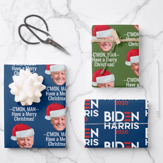 Biden Harris - Joe Santa Hat - C'mon Man Wrapping Paper Sheet (Front)