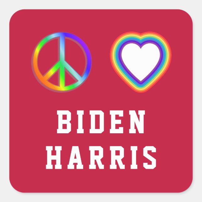 Biden Harris Peace Love Red bg Square Sticker (Front)