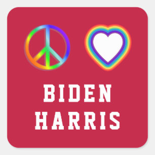Biden Harris Peace Love Red bg Square Sticker
