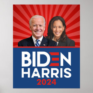 Biden Harris Photo - 2024 star - Red White Blue Poster