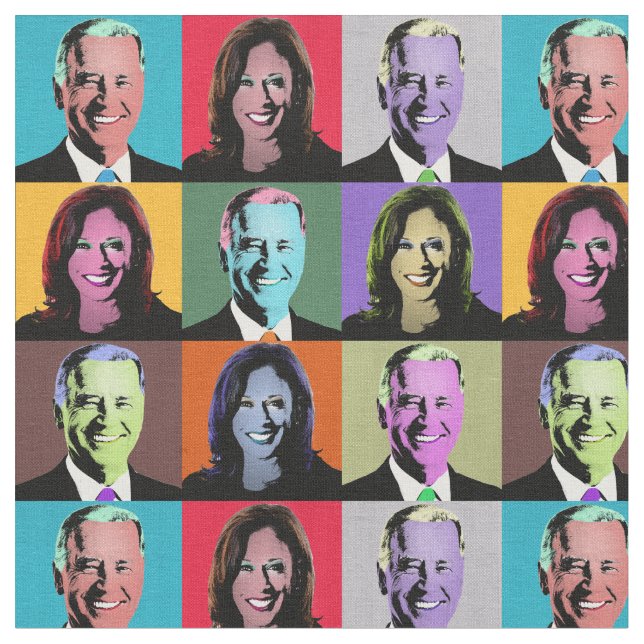 Biden Harris Pop Art (Neon) Fabric (Close Up)