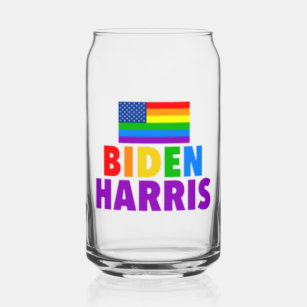 Biden Harris Rainbow American Flag Gay Pride Can Glass