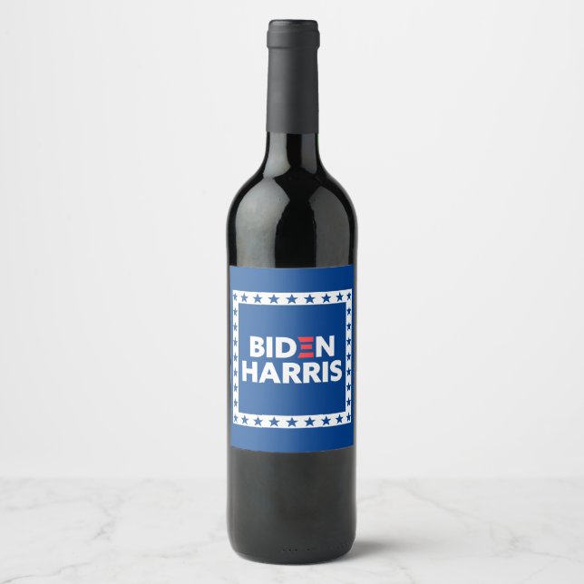 Biden / Harris Stars Frame White Blue Wine Label (Front)