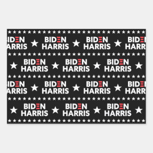 Biden / Harris Stars Pattern Black and White Wrapping Paper Sheet