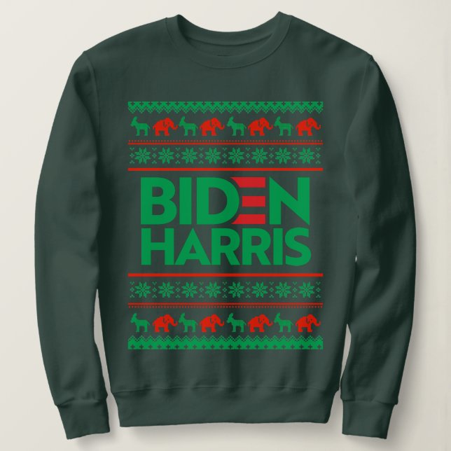 BIDEN HARRIS UGLY CHRISTMAS SWEATER (Green) (Design Front)