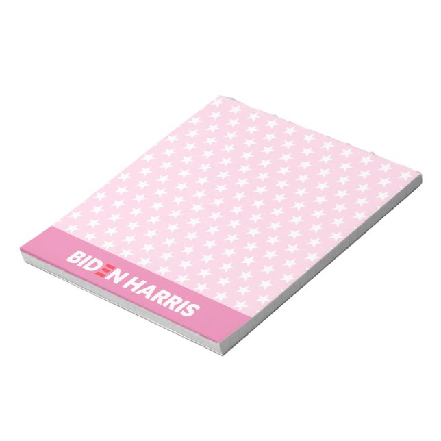 Biden Harris White Stars Pattern Baby Pink Notepad (Rotated)