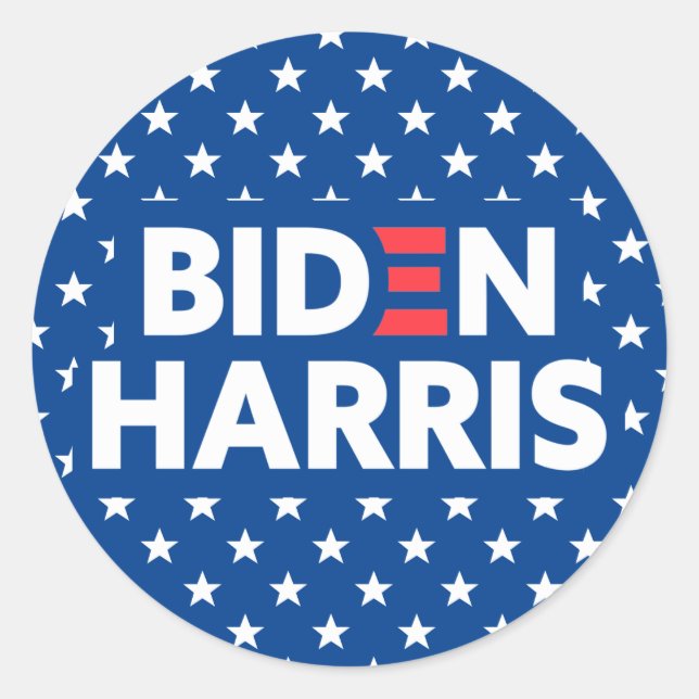 Biden / Harris White Stars Pattern Blue Classic Round Sticker (Front)