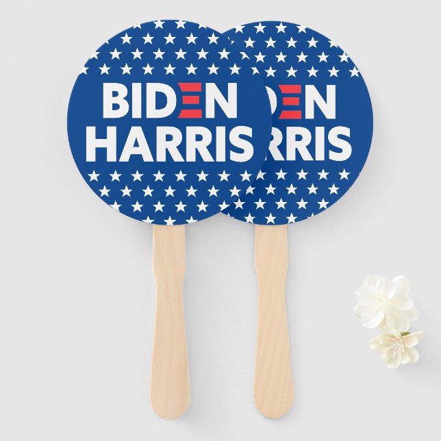 Biden / Harris White Stars Pattern Blue Hand Fan (Front and Back)