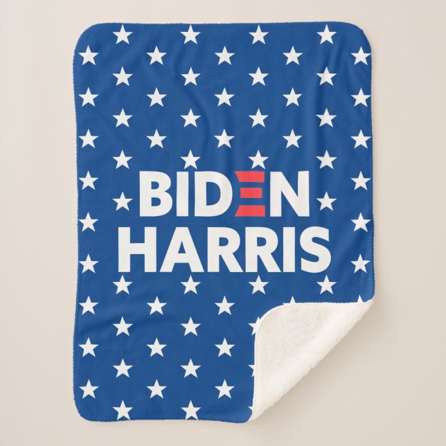 Biden / Harris White Stars Pattern Blue Sherpa Blanket (Front)