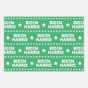 Biden / Harris White Stars Pattern Green Wrapping Paper Sheet