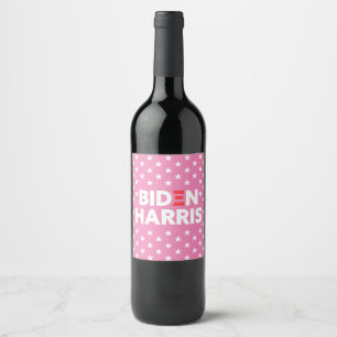 Biden / Harris White Stars Pattern Pink Wine Label