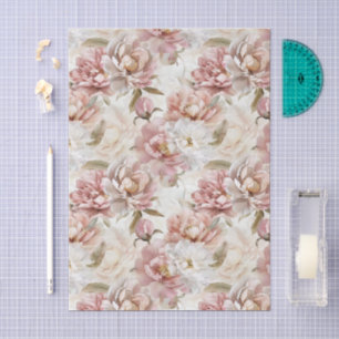 Biege and pink floral shabby chic tissue paper