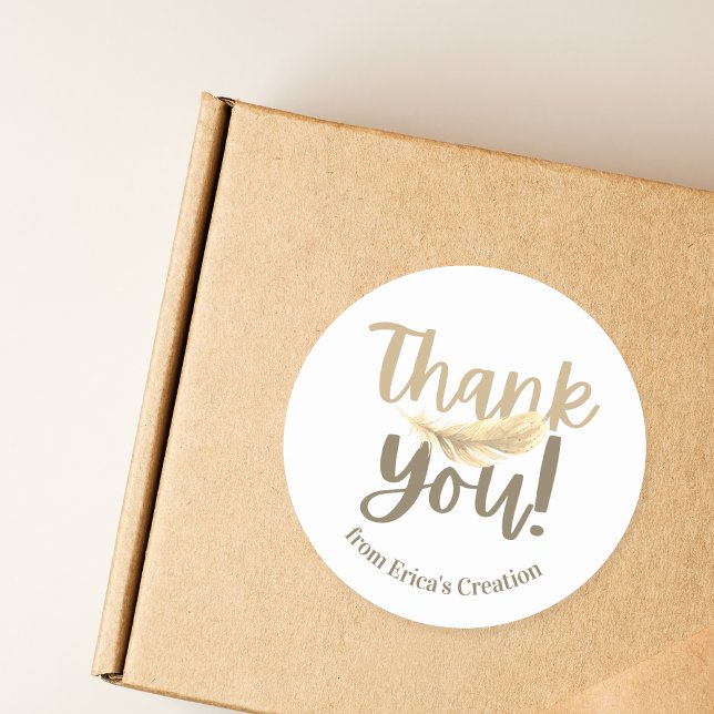 Biege Feather Thank You Small Business Classic Round Sticker (Creator Uploaded)
