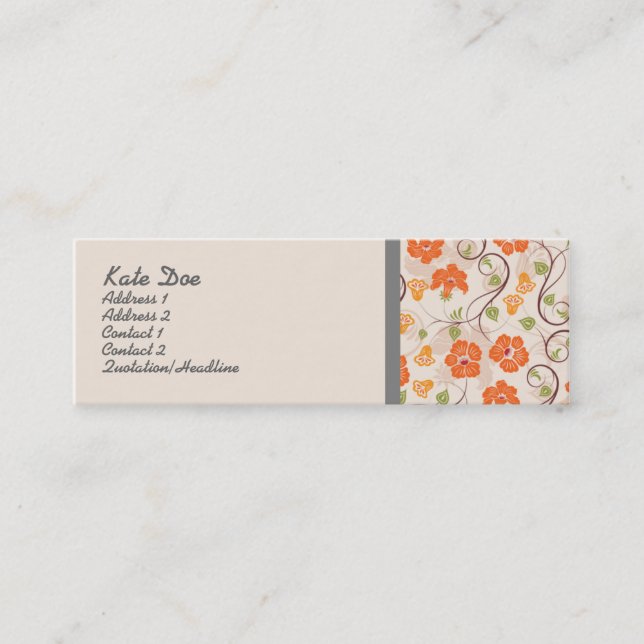 Biege Floral Mini Business Card (Front)