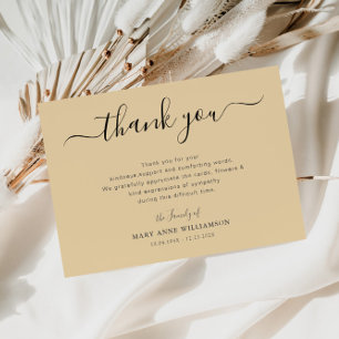 biege funeral thank you note card