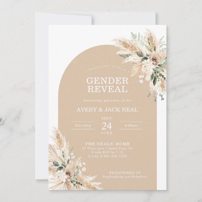 Biege Pampas Grass Baby Gender Reveal Invitation (Front)