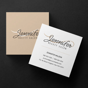 Biege White Pink Beauty Salon Aesthetician Square Business Card