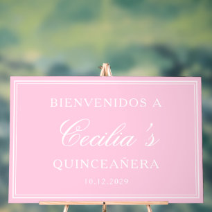 Bienvenidos a la Quinceañera Pink Welcome Birthday Acrylic Sign