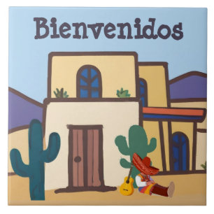 Bienvenidos Mexican Desert Adobe Home Welcome Tile