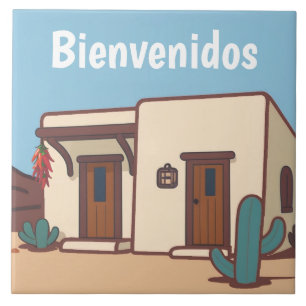 Bienvenidos Mexican Desert Adobe House Welcome Tile