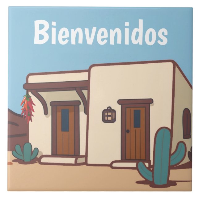  Bienvenidos Mexican Desert Adobe House Welcome Tile (Front)