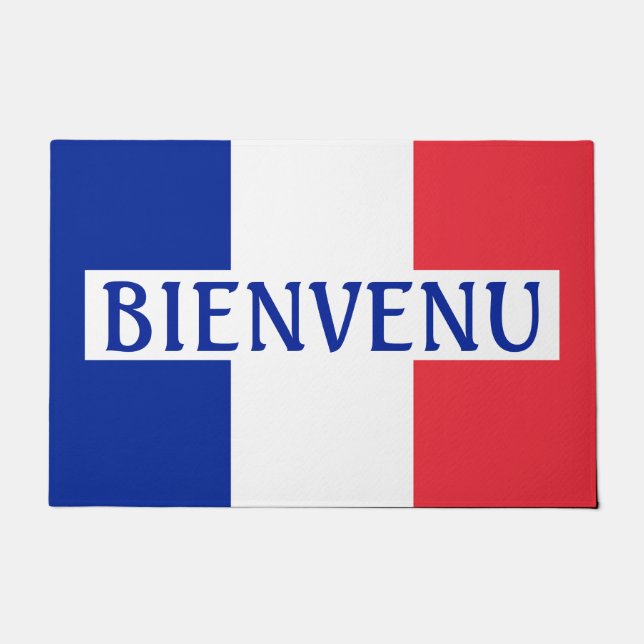 Bienvenu Welcome in French Flag Colours Doormat (Front)