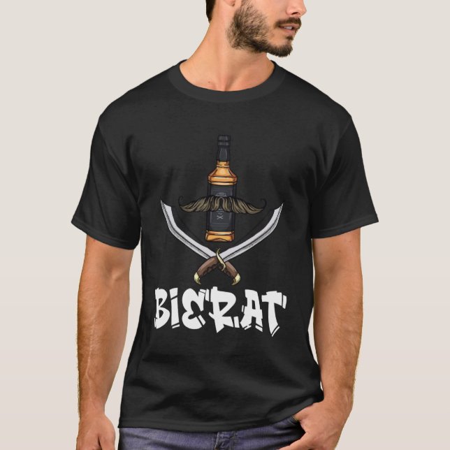 Bierat a Pirate with beard and beer on pirate ship T-Shirt (Front)
