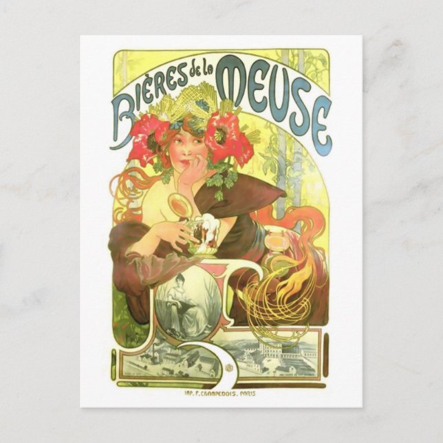 Bières de la Meuse, Alphonse Mucha Postcard (Front)