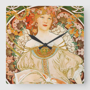 Bières de la Meuse Art Nouveau Clock by Mucha