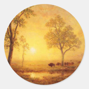 Bierstadt Albert Sunset on the Mountain Classic Round Sticker