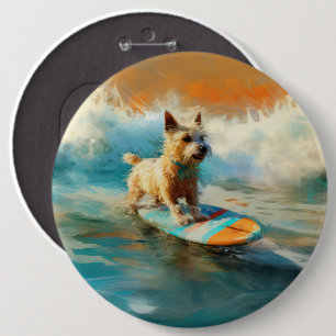 Biewer Terrier Beach Surfing Painting  6 Cm Round Badge