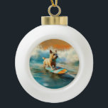 Biewer Terrier Beach Surfing Painting  Ceramic Ball Christmas Ornament<br><div class="desc">Immerse yourself in the playful world of canine adventure with this captivating painting. A spirited dog takes to the waves, skilfully riding the surf on a sun-kissed beach. The vibrant artwork beautifully captures the essence of beachside excitement as the dog fearlessly rides the waves, embodying the spirit of fun and...</div>