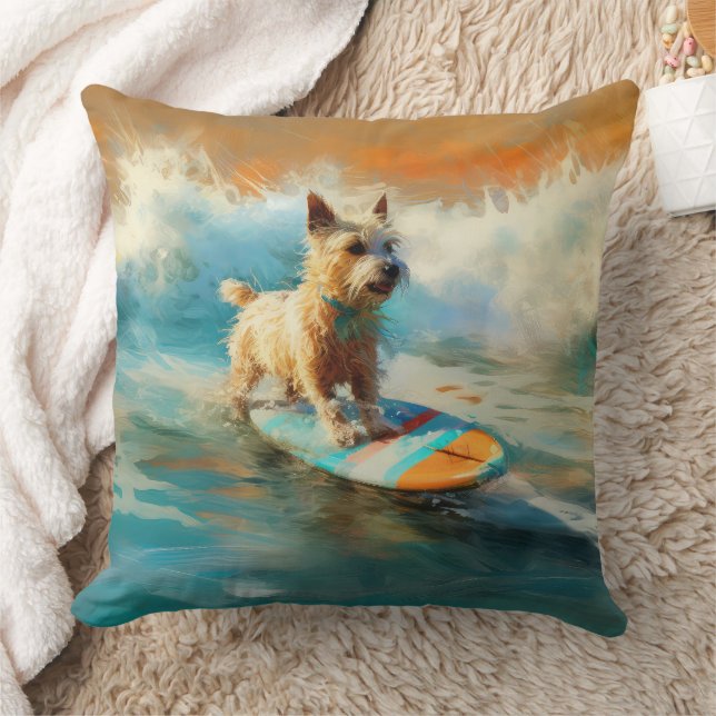 Biewer Terrier Beach Surfing Painting  Cushion (Blanket)
