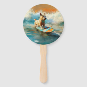 Biewer Terrier Beach Surfing Painting Hand Fan