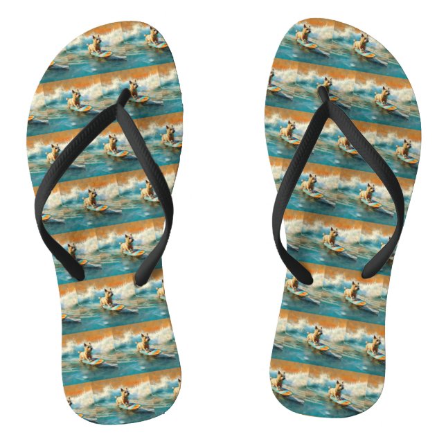 Biewer Terrier Beach Surfing Painting  Jandals (Footbed)