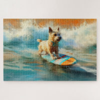 Biewer Terrier Beach Surfing Painting 