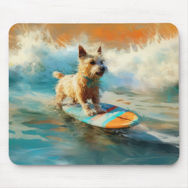 Biewer Terrier Beach Surfing Painting  Mouse Pad (Front)
