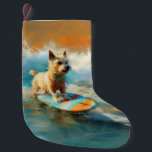 Biewer Terrier Beach Surfing Painting  Small Christmas Stocking<br><div class="desc">Immerse yourself in the playful world of canine adventure with this captivating painting. A spirited dog takes to the waves, skilfully riding the surf on a sun-kissed beach. The vibrant artwork beautifully captures the essence of beachside excitement as the dog fearlessly rides the waves, embodying the spirit of fun and...</div>