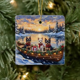 Biewer Terrier Christmas Boat Holiday Ceramic Ornament